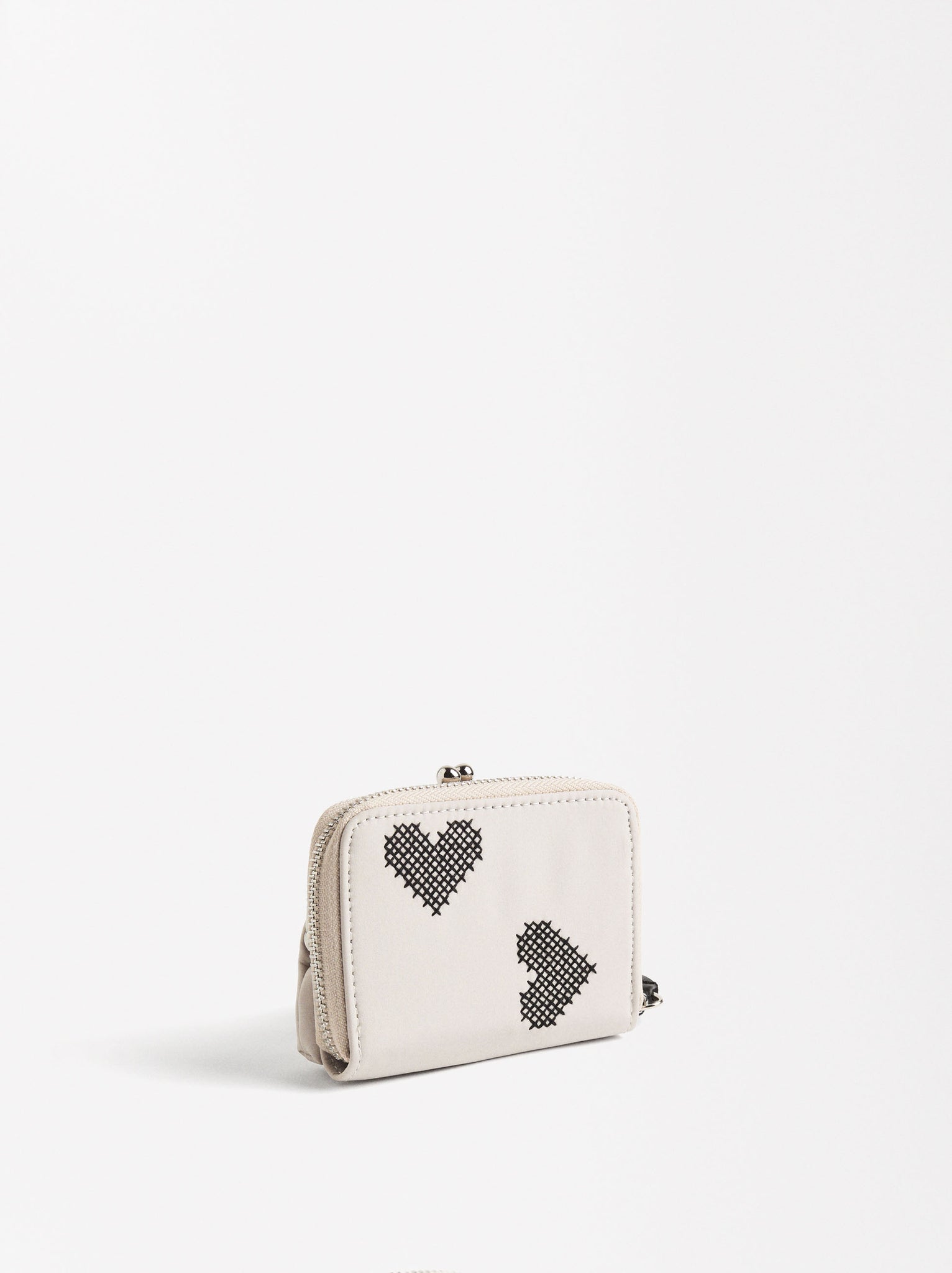 Hearts-Embroidered Nylon Wallet