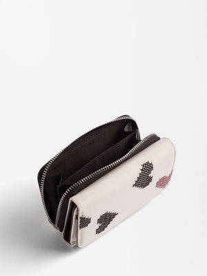 Nylon Coin Purse With Hearts Embroidery