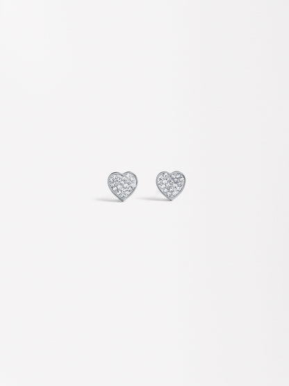 Heart Earrings With Crystals - Stainless Steel