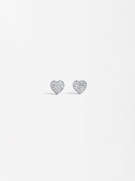 Heart Earrings With Crystals - Stainless Steel