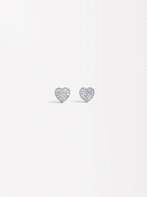 Heart Earrings With Crystals - Stainless Steel