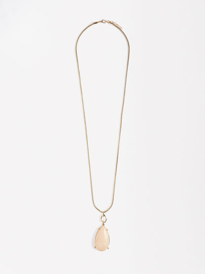 Long Necklace With Teardrop Pendant