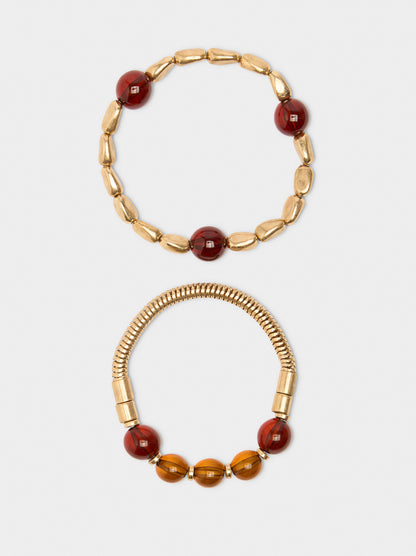Set Of Elastic Bracelets With Resin