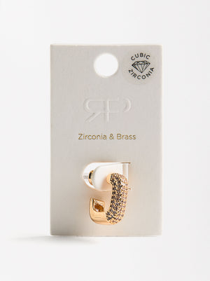 Single Pavé Square Hoop Earring With Zirconia