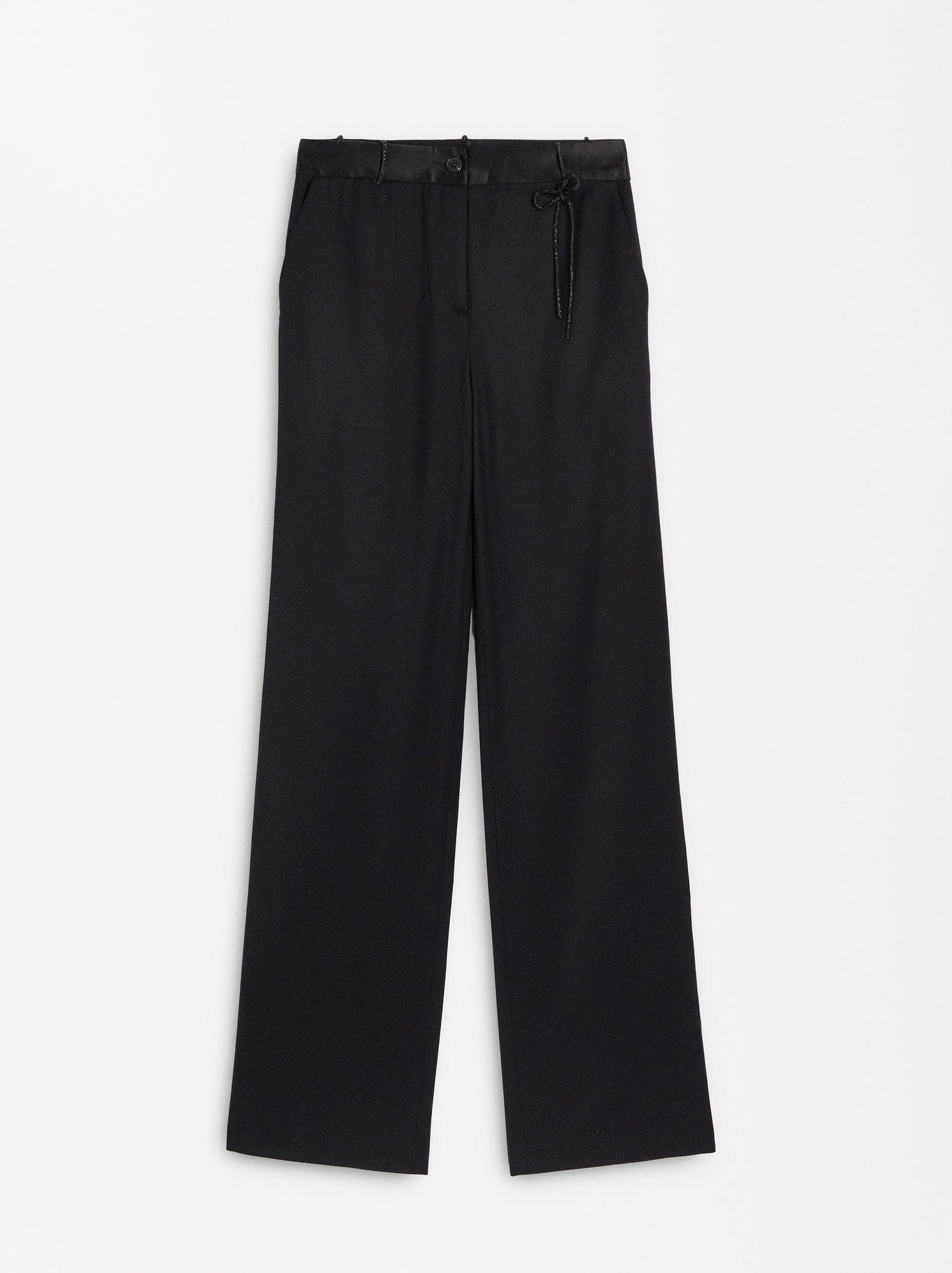 Straight Pants With Satin Waist