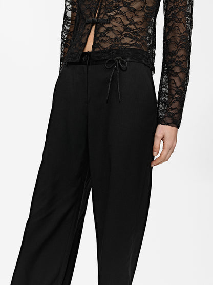 Straight Pants With Satin Waist