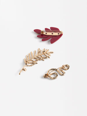 Pin Set With Leaves And Snake