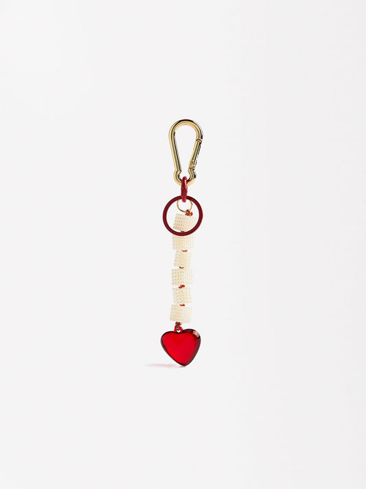 Heart Keychain Charm With Pearls