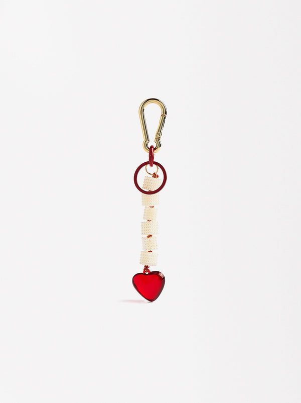 Heart Keychain Charm With Pearls