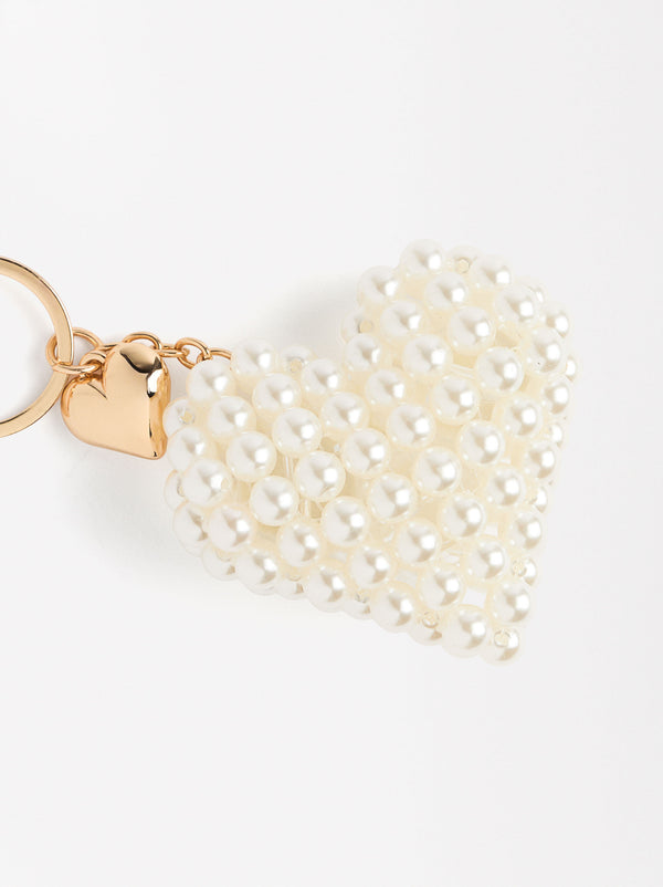 Heart Pearl Keychain Charm