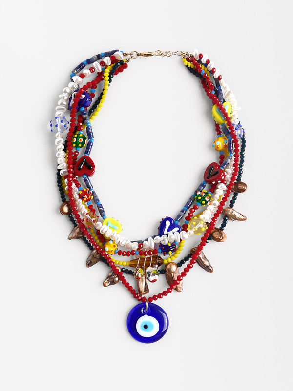 Multicolored Necklace With Stones And Glass Pendants