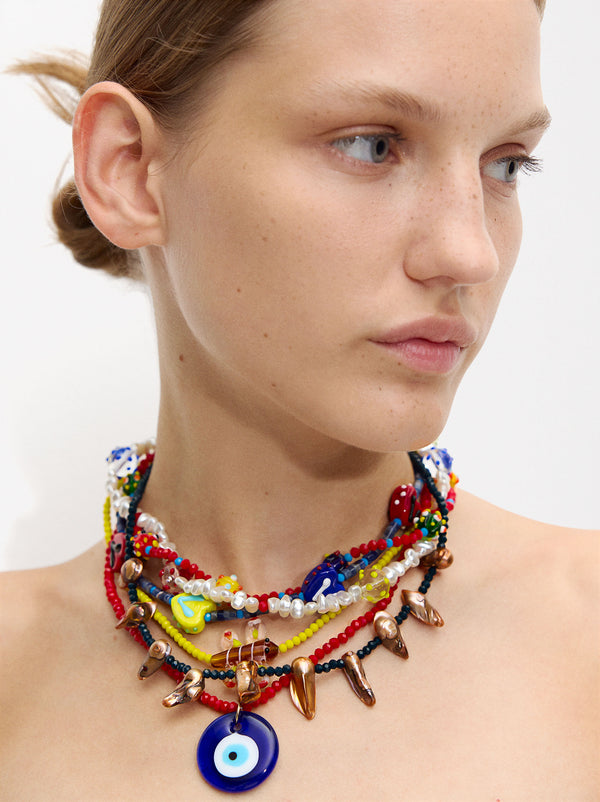 Multicolored Necklace With Stones And Glass Pendants