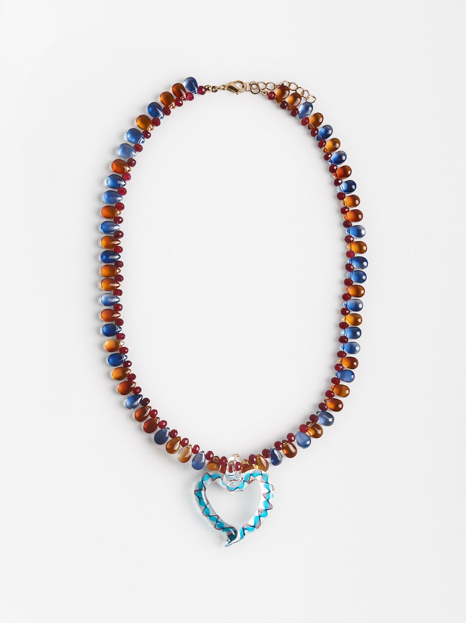 Necklace With Bead And Heart-Shaped Glass Pendant