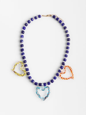 Necklace With Beads And Glass Pendants