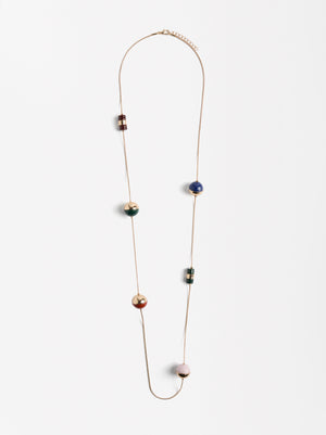 Long Necklace With Half-Sphere Resin