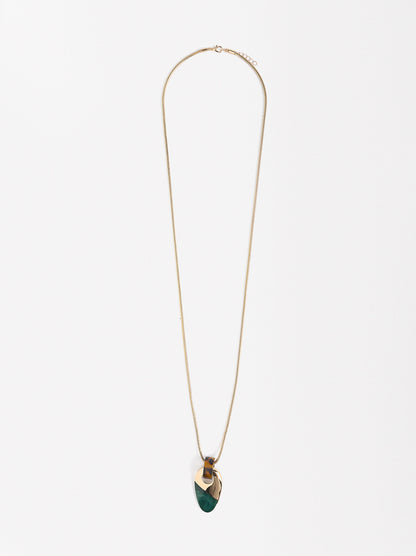 Long Necklace With Stone-Effect Pendant
