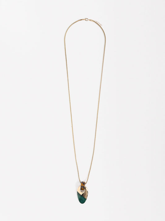 Long Necklace With Stone-Effect Pendant