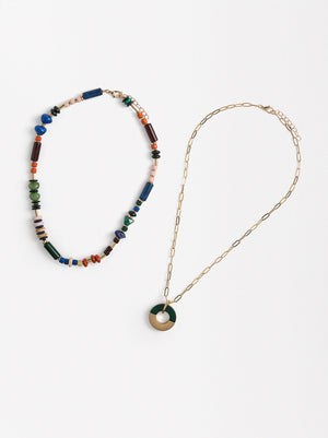 Double Multicolor Necklace With Resin