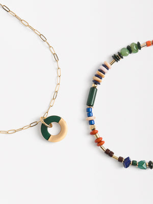 Double Multicolor Necklace With Resin