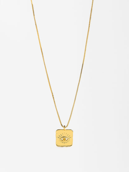 Short Eye Medal Necklace With 18k Gold Plating