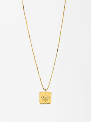 Short Eye Medal Necklace With 18k Gold Plating