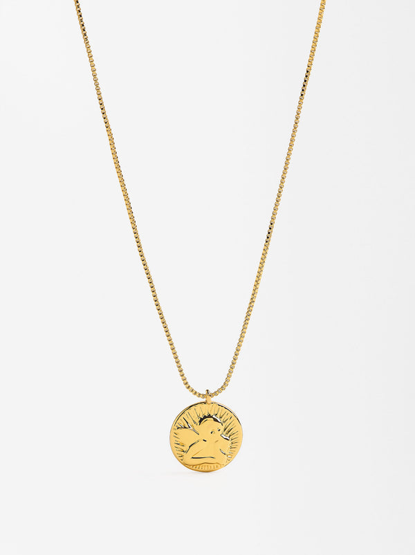 Short Angel Medal Necklace With 18k Gold Plating