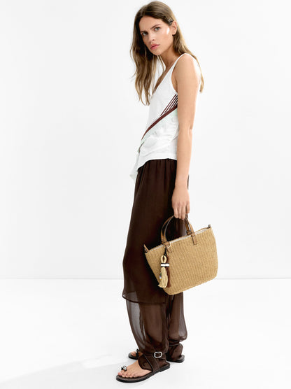 Tote Bag With Straw Effect