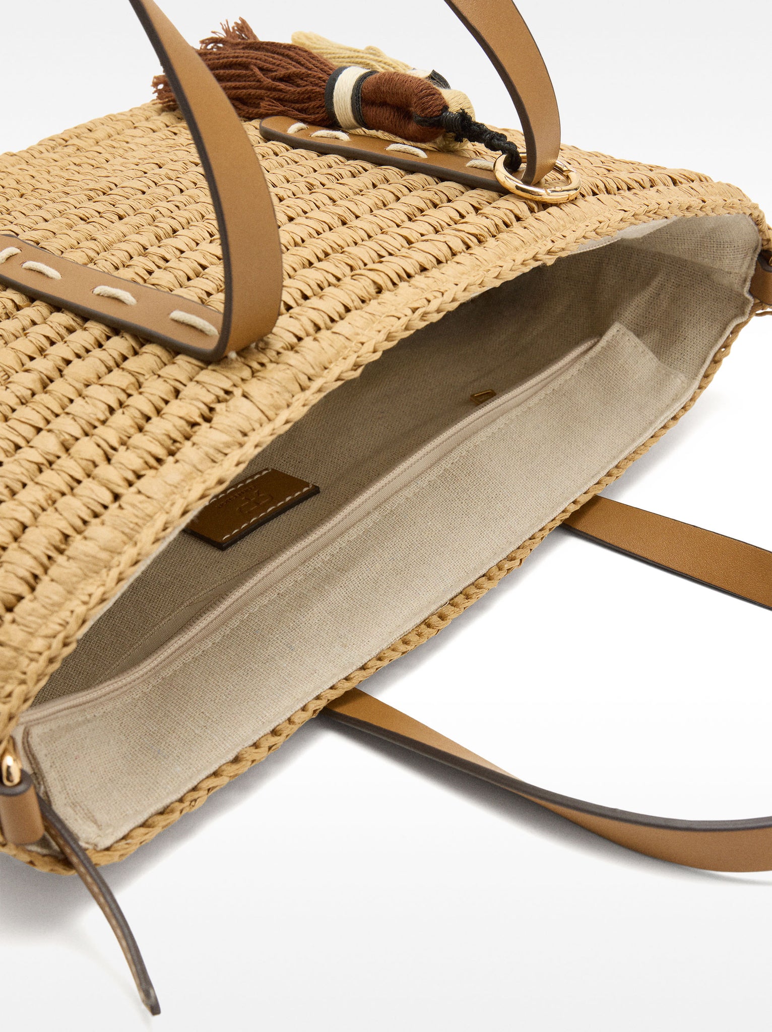 Tote Bag With Straw Effect And Pendant L