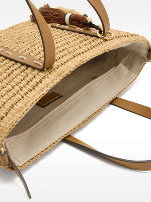 Tote Bag With Straw Effect And Pendant L