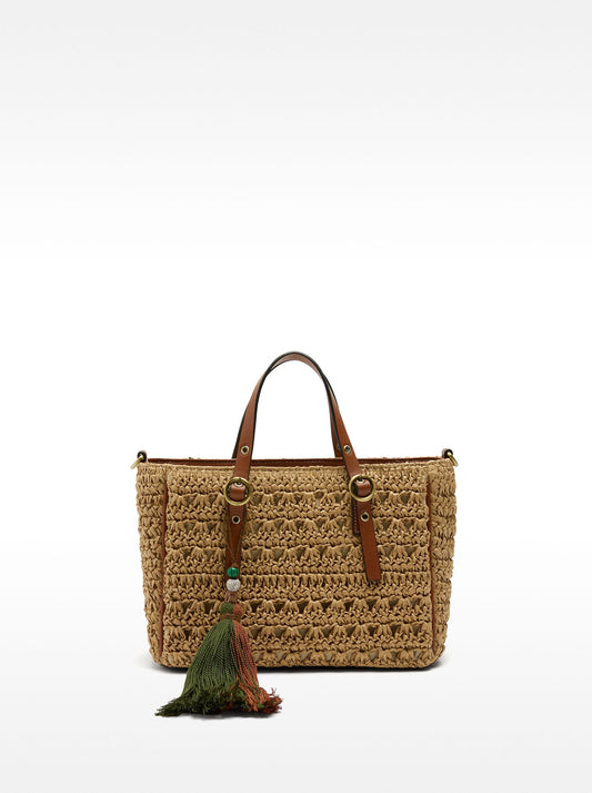 Straw-Effect Tote Bag With Crossbody Strap