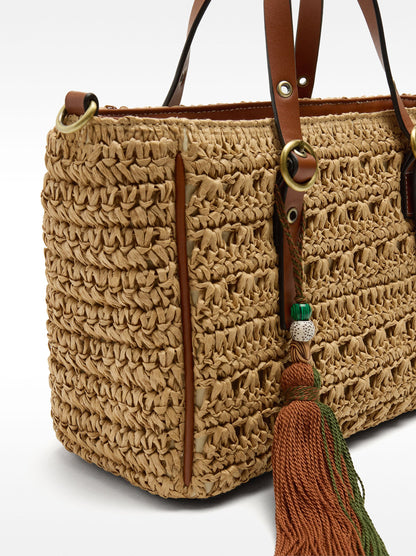 Straw-Effect Tote Bag With Crossbody Strap