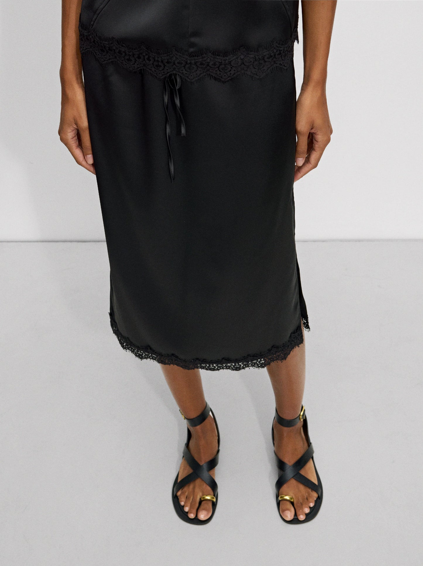 Satin Skirt With Lace