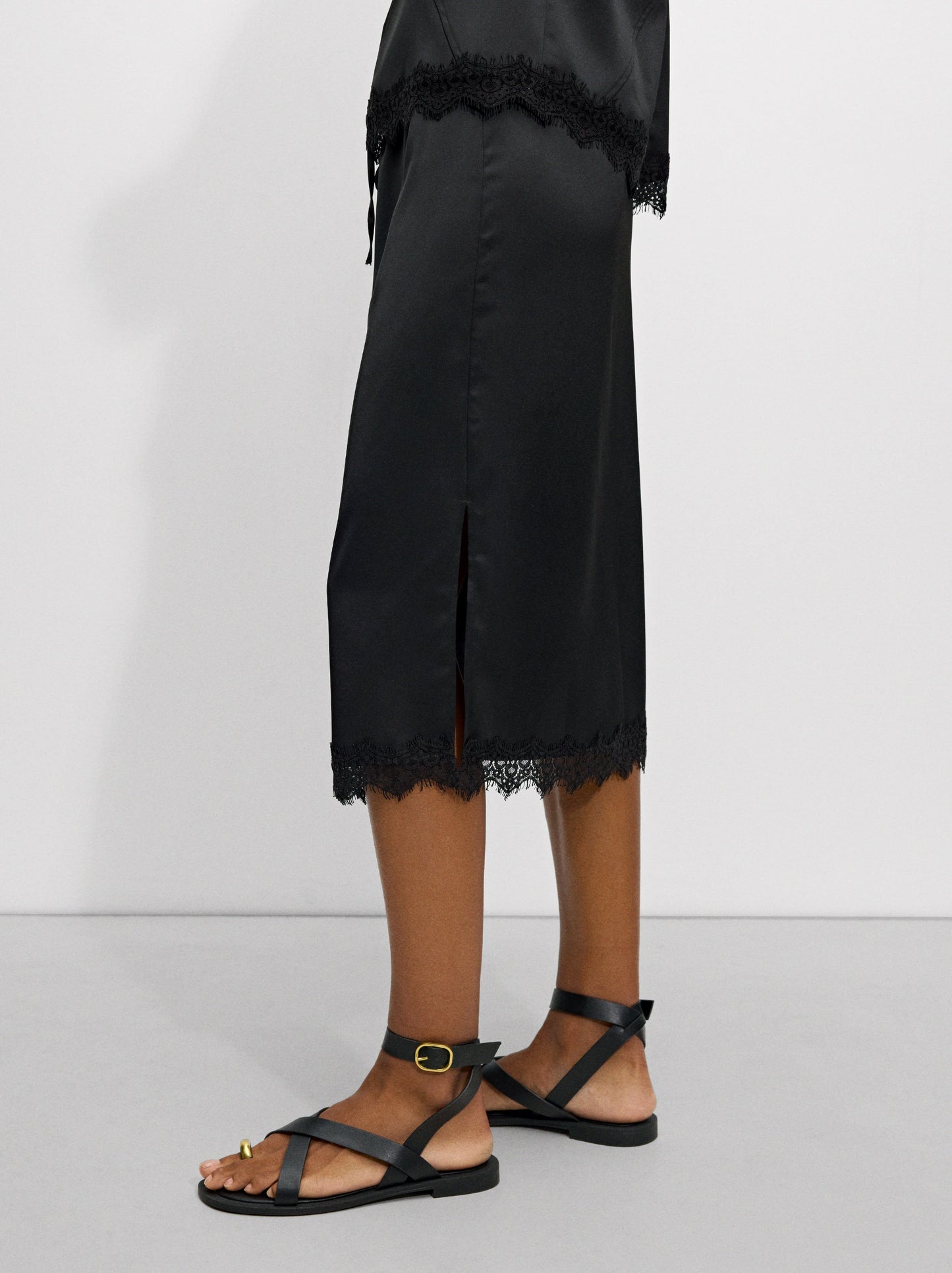 Satin Skirt With Lace