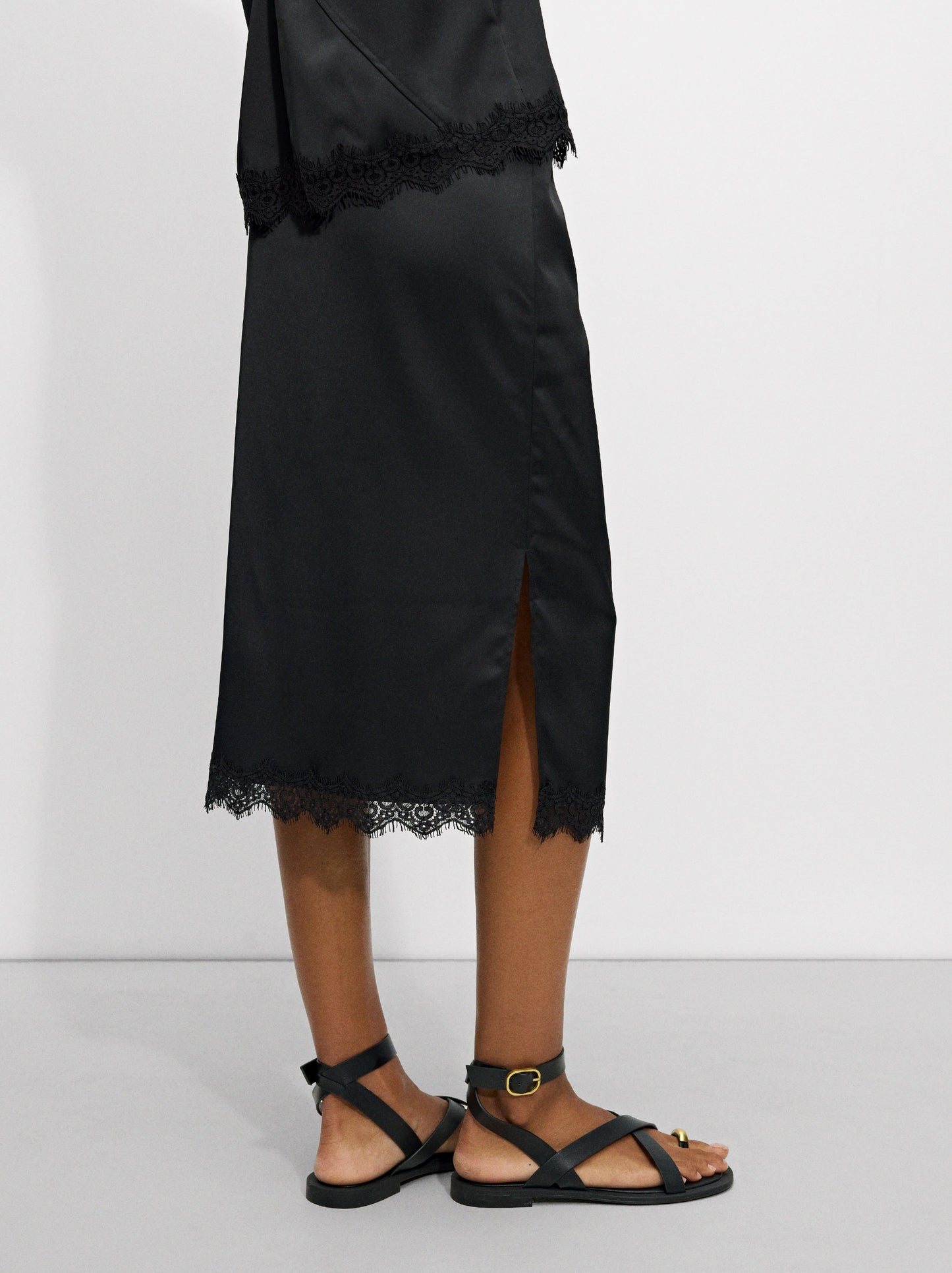 Satin Skirt With Lace