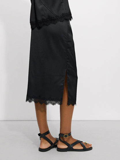 Satin Skirt With Lace