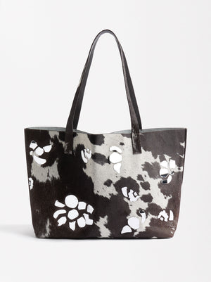 Leather Shopper Bag With Mirrored Details