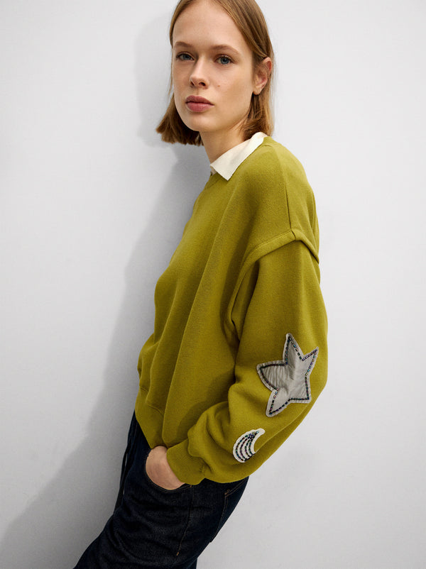 Cotton Sweatshirt Embroidery And Beads