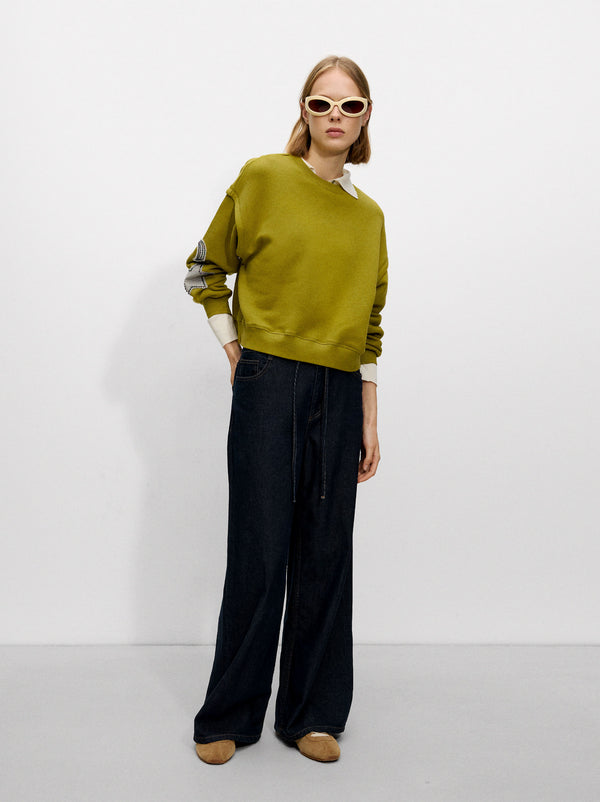 Cotton Sweatshirt Embroidery And Beads