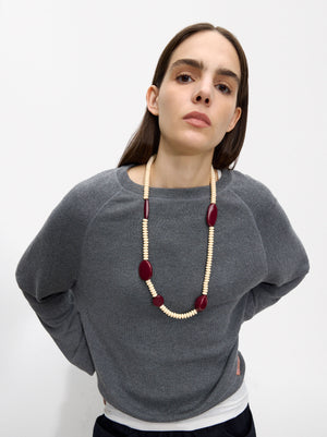 Long Necklace With Contrasting-Colored Beads