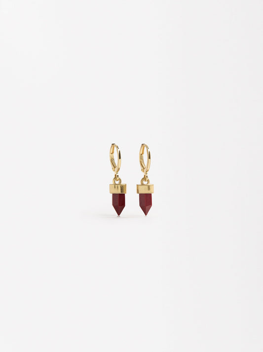 Hoop Earrings With A Stone-Effect Pendant
