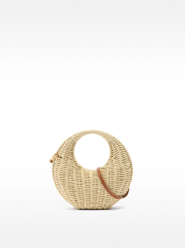 Round Straw-Effect Crossbody Bag