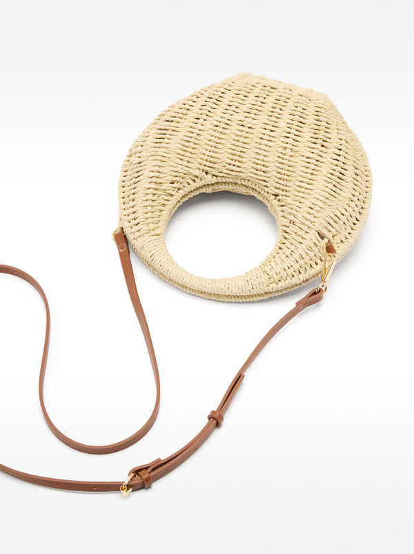 Round Straw-Effect Crossbody Bag