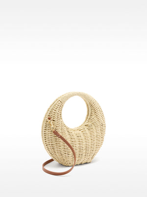 Round Straw-Effect Crossbody Bag