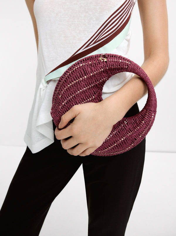 Round Straw-Effect Crossbody Bag