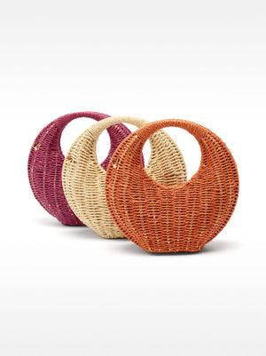 Round Straw-Effect Crossbody Bag