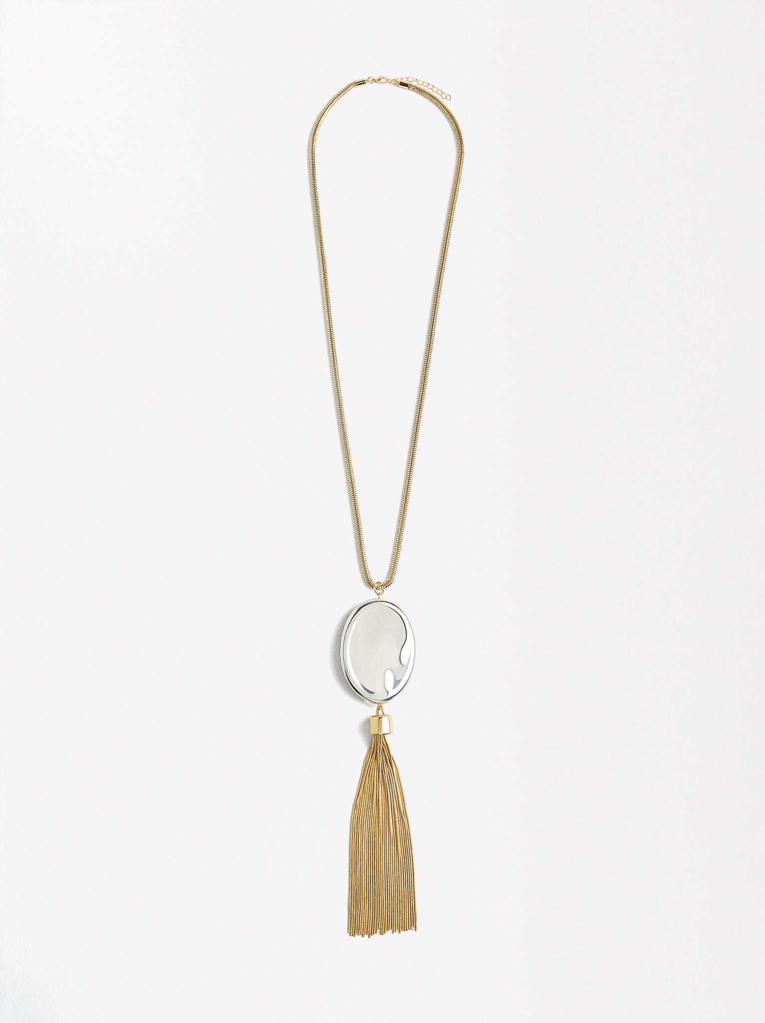 Oval Pendant Necklace With Fringes