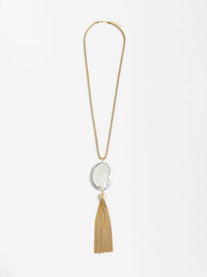 Oval Pendant Necklace With Fringes