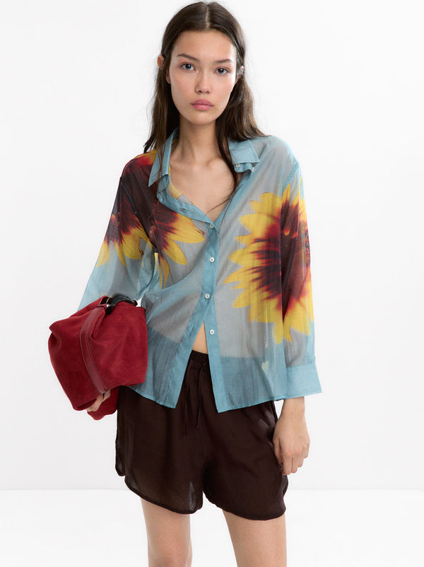 Floral Print Semitransparent Shirt