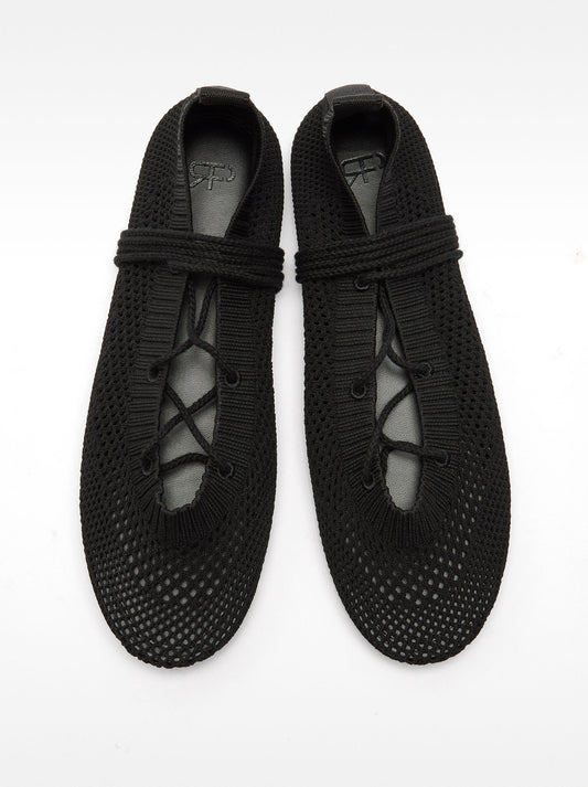 Knit Mesh Ballet Flats With Straps