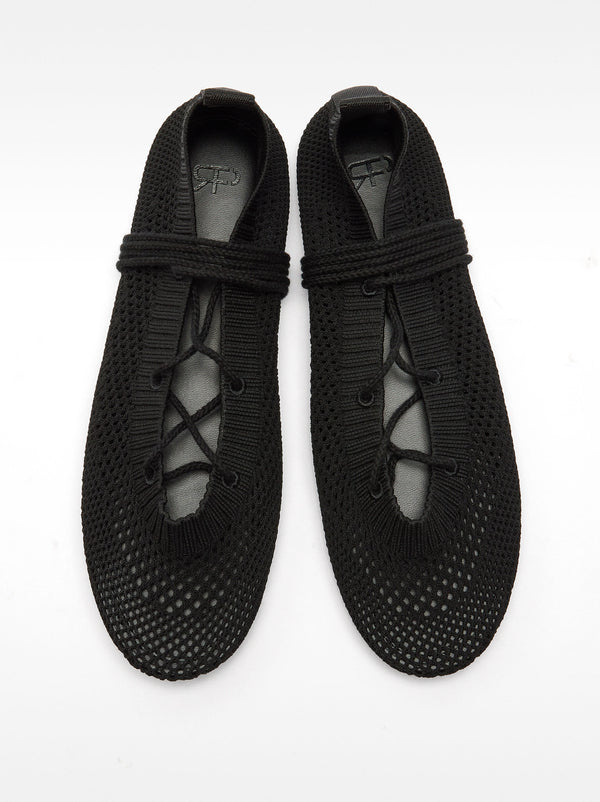 Knit Mesh Ballet Flats With Straps